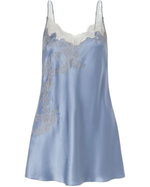 Carine Gilson Lace-Embroidered Silk-Satin Mini Dress - Blue