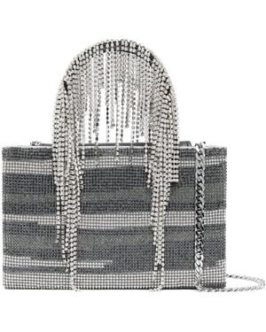 Kara Embellished Fringed Top Handle Bag - Grey