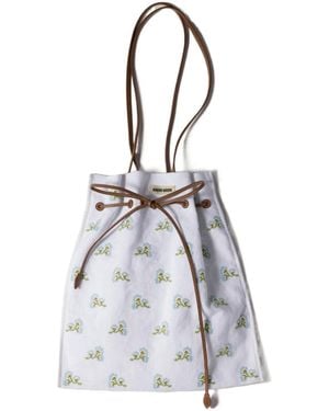 Miu Miu Embroidered Linen Tote Bag - White