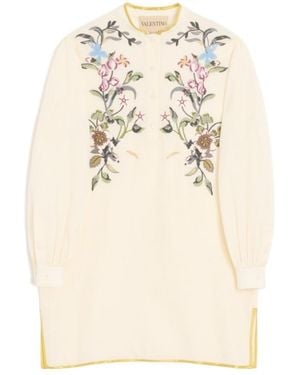 Valentino Floral Patterned Long-Sleeved Mini Dress - Natural