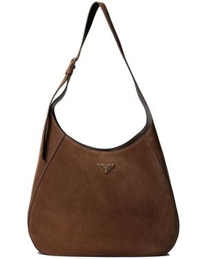 Prada Triangle-Logo Hobo Bag - Brown