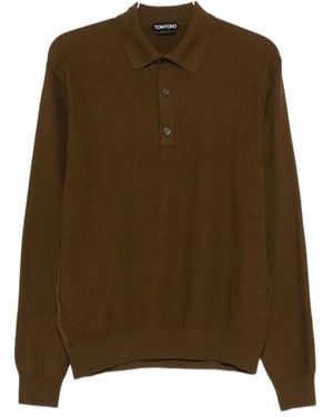 Tom Ford Long-Sleeved Knitted Polo Shirt - Brown