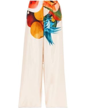 Donde Esteban Printed Silk-Blend Wide-Leg Pants - White