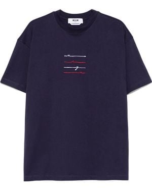 MSGM Logo-Embroidered Jersey T-Shirt - Blue