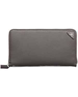 Prada Saffiano Leather Zip Around Wallet - Gray