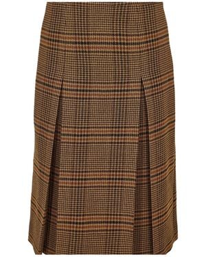 Saint Laurent Stylish Plaid Midi Skirt - Brown