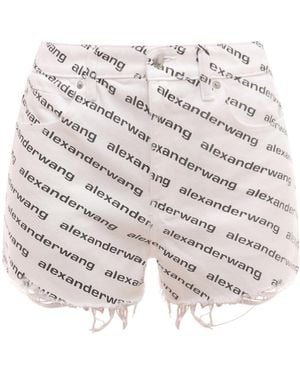 T By Alexander Wang Logo Print Denim Shorts - White
