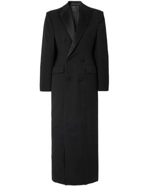 Wardrobe NYC Double-Breasted Silk-Satin Trimmed Wool Coat - Black