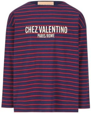 Valentino Logo Printed Striped T-Shirt - Purple
