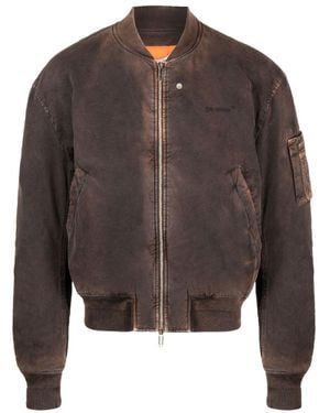 Off-White c/o Virgil Abloh Diag Logo-Print Bomber Jacket - Brown