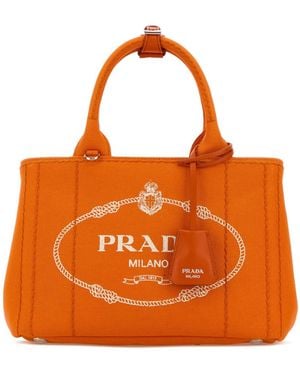 Prada Jardinière Logo Detailed Tote Bag - Orange