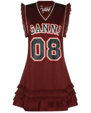 Ganni Ruffled Jersey Mini Dress - Red