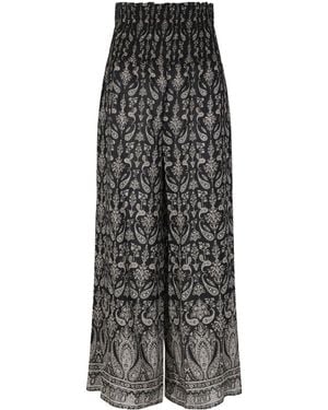 Veronica Beard Callaway Smocked Wide-Leg Pants - Gray