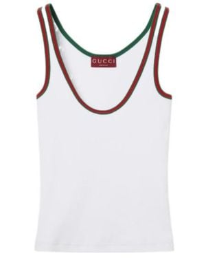 Gucci Web Detail Cotton Tank Top - White