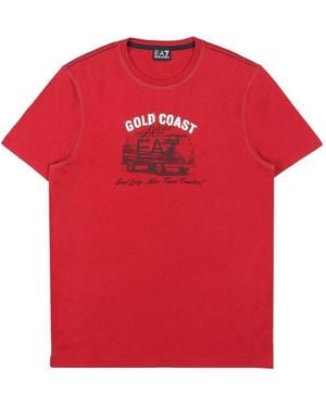 EA7 Logo T-Shirt With Round Neck - Red