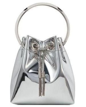 Jimmy Choo Logo Plaque Tassel-Detailed Top Handle Bag - White