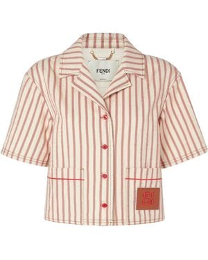 Fendi Striped Ff Embroidered Denim Shirt - Pink