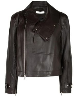Co. Long-Sleeve Leather Jacket With A Zipper - Black