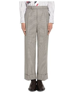 Thom Browne Houndstooth-Patterned Wool Trousers - Grey