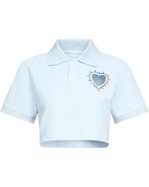 Area Heart Embellished Cutout Cropped Polo Shirt - Blue
