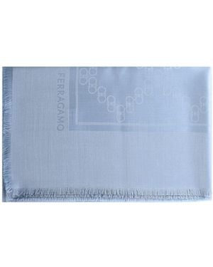 Ferragamo Ferragamo Logo Detail Fringed Scarf - Blue
