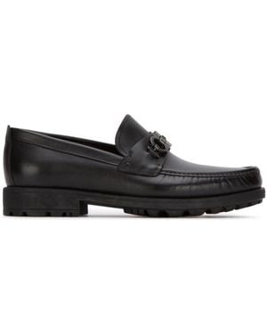 Ferragamo Logo Buckle Business Casual Shoes - Black