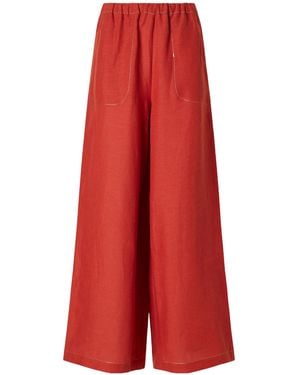 Eres Woven Linen Wide-Leg Trousers - Red