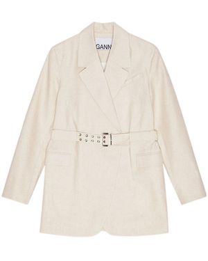 Ganni Belted Tailored Blazer - Natural