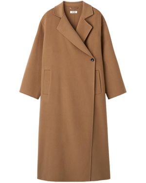 Soft Goat Double-Breasted Patch-Pocket Coat - Brown