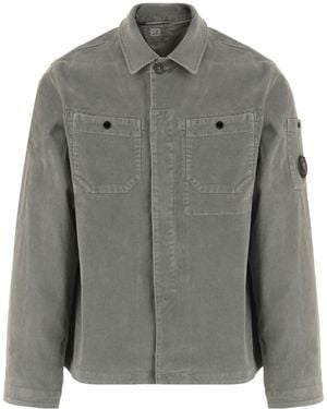 C.P. Company Logo-Detail Corduroy Shirt - Grey