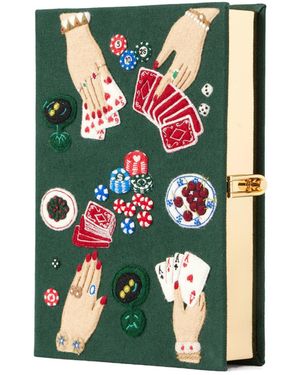 Olympia Le-Tan Cards Embroidered Canvas Clutch - Green