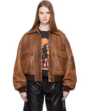 Amiri Tan Faded Leather Pilot Jacket - Brown