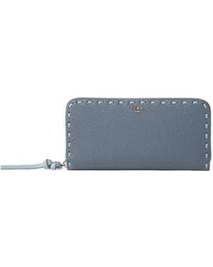 Fendi Large Peekaboo Stitched Leather Wallet - Blue