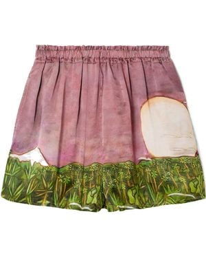 Donde Esteban La Sierra Printed Silk-Satin Shorts - Red
