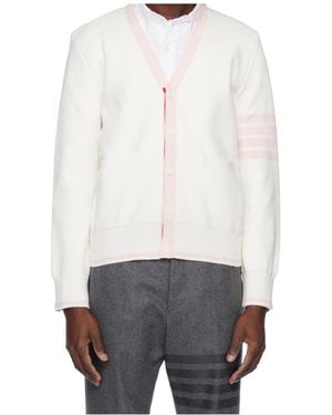 Thom Browne Bar Striped Long Sleeved Cardigan - White