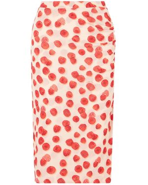 Stella McCartney Printed Mesh Midi Skirt - Red