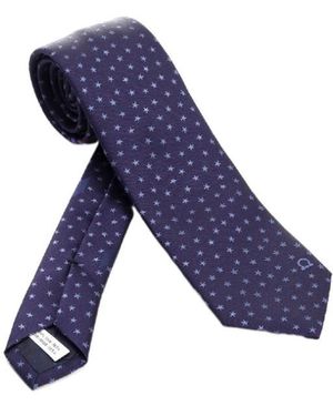 Ferragamo Star-Embroidered Silk Tie - Blue