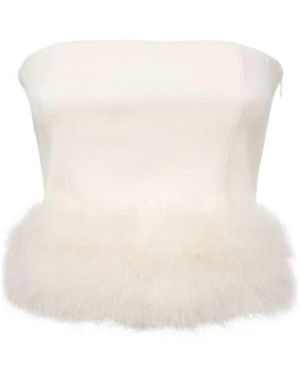 Blumarine Feather-Decorated Tube Top - White