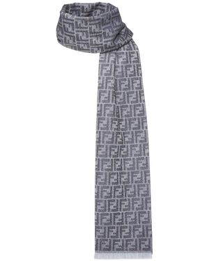Fendi Ff Jacquard Frayed-Edge Scarf - Blue