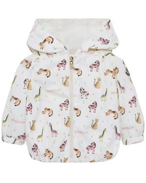 Moncler Guniz Animal Print Hooded Rain Jacket - White