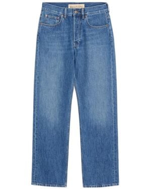 Valentino Logo Patch Straight Leg Jeans - Blue