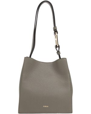 Furla Nuvola Logo Printed Mini Bucket Bag - Gray