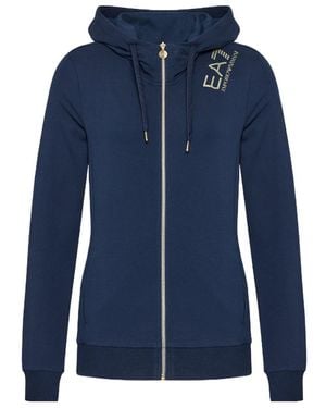 EA7 Logo Print Hooded Casual Coat - Blue