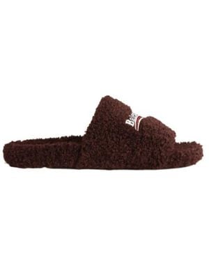 Balenciaga Furry Slide Sandals - Brown