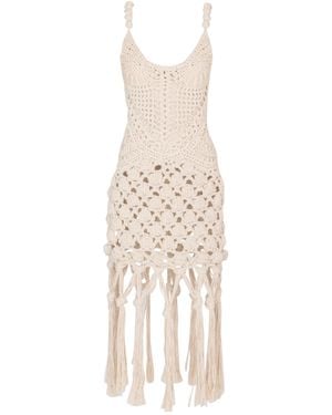 Balmain Crochet Fringe Knitted Dress - White