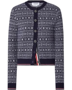 Thom Browne Merino Wool Jacquard Snowflake Cardigan - Blue