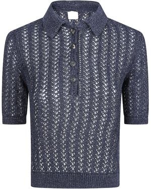 Eleventy Openwork Polo Knitted Top - Blue