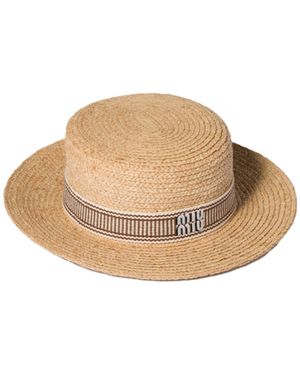 Miu Miu Logo-Detailed Hat - Natural