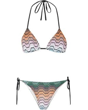 Missoni Mare Striped Metallic Crochet-Knit Triangle Bikini - White