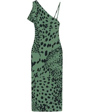 Nanushka Asymmetric Mesh Jersey Midi Dress - Green